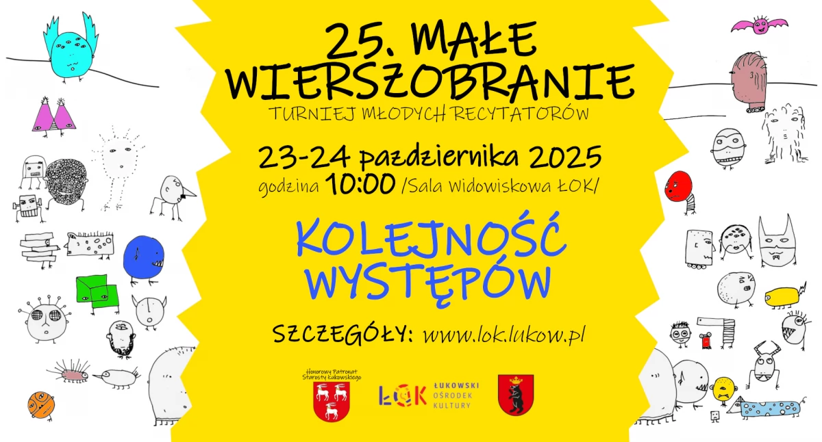 Znamy kolejność występów w XXV Małym Wierszobraniu. Łukowski Ośrodek Kultury ujawnił harmonogram turnieju recytatorskiego