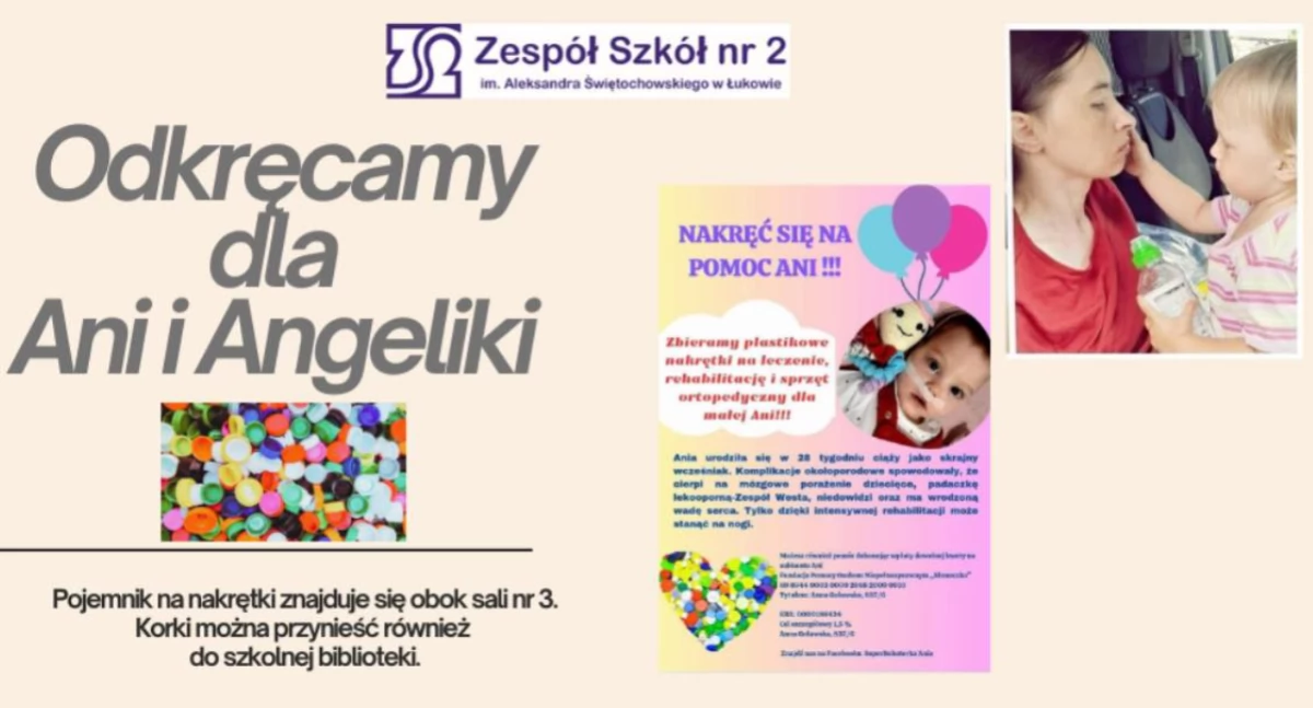 Uczniowie z „Dwójki” w Łukowie pomagają Angelice i Ani – trwa zbiórka nakrętek