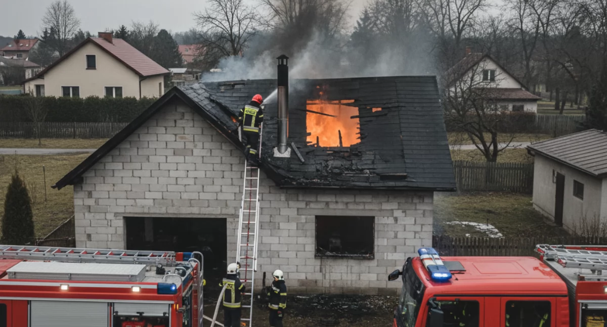 Ogień na ulicy Rolniczej w Łukowie: Zapłonęło ocieplenie  pieca w garażu