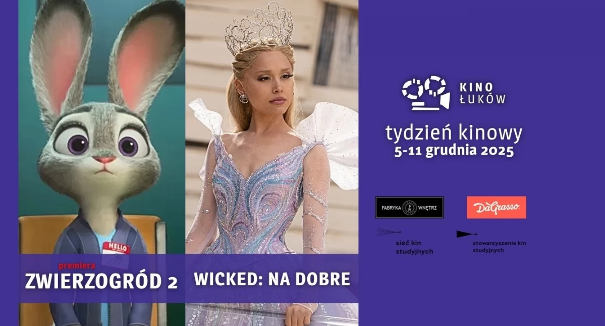 Tydzień pełen mocji w Kinie Łuków: Premiera Zwierzogrodu 2 dla dzieci, mocny polski film i magia Wicked!