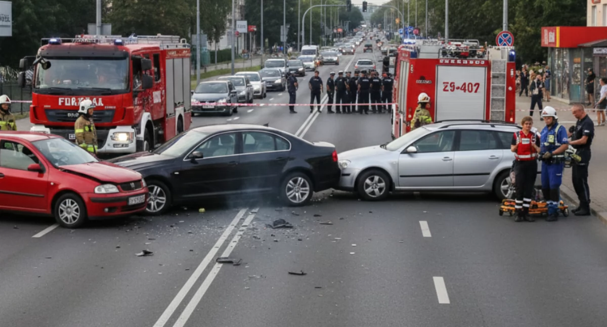 Kraksa na Jana Pawła II w Łukowie. Trzy rozbite auta, jedna osoba w szpitalu 