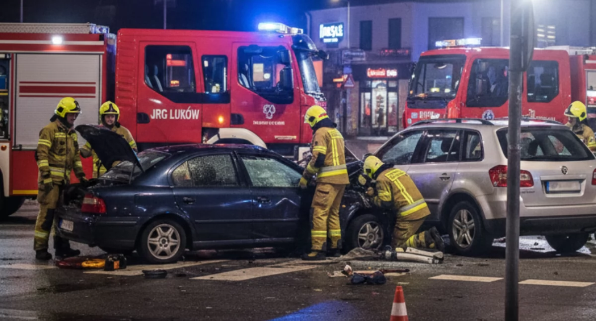 Wypadek w centrum Łukowa: Dwie osoby ranne po zderzeniu samochodów