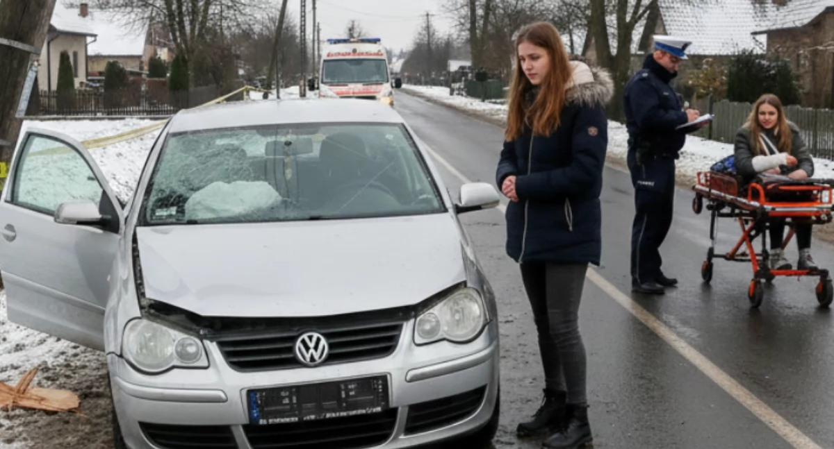 Młoda kierująca i słup w Zabielu