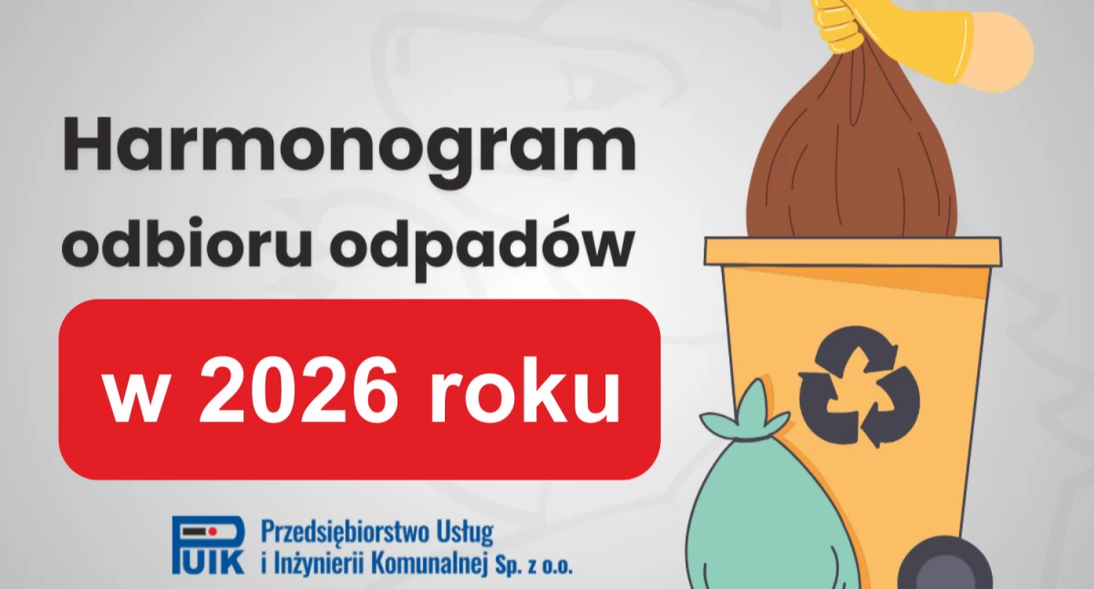 Harmonogram odbioru odpadów na 2026 r. - ulice i dni odbioru w Rejonach 1-8 oraz dla innych nieruchomości 
