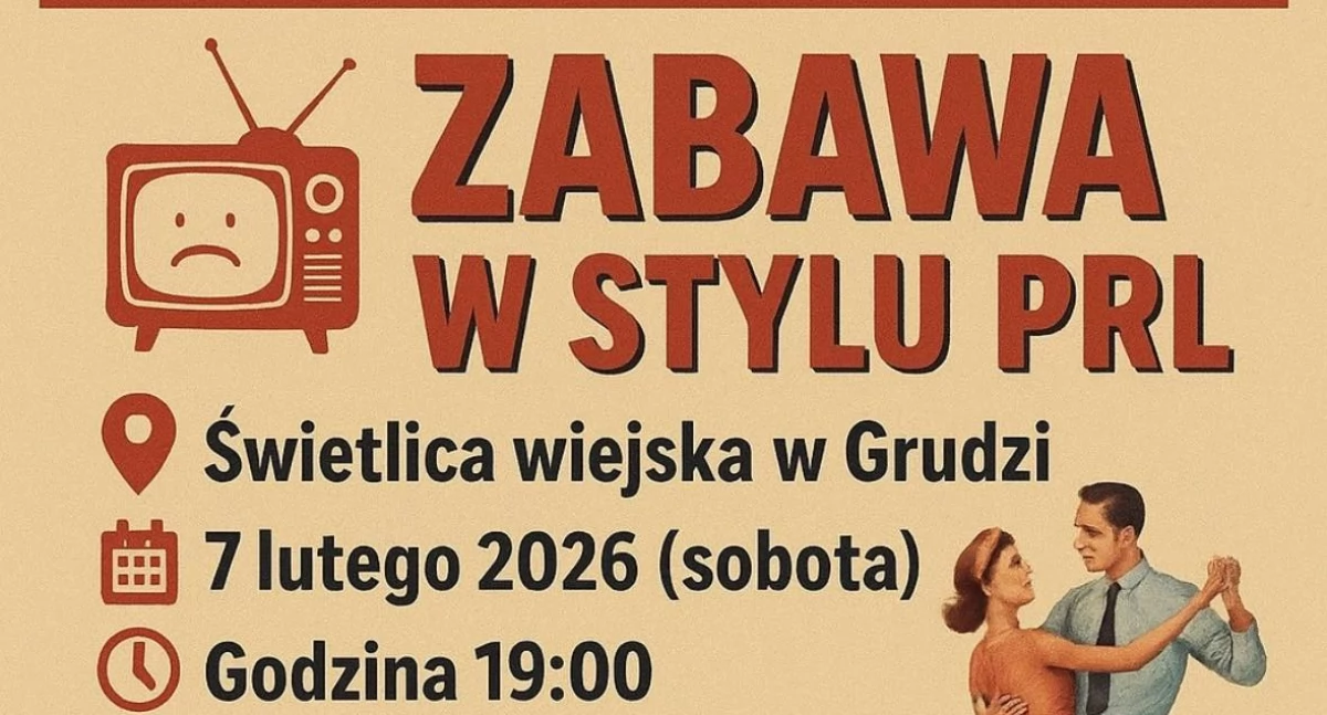 Zabawa PRL w Grudzi 2026. Impreza w świetlicy wiejskiej