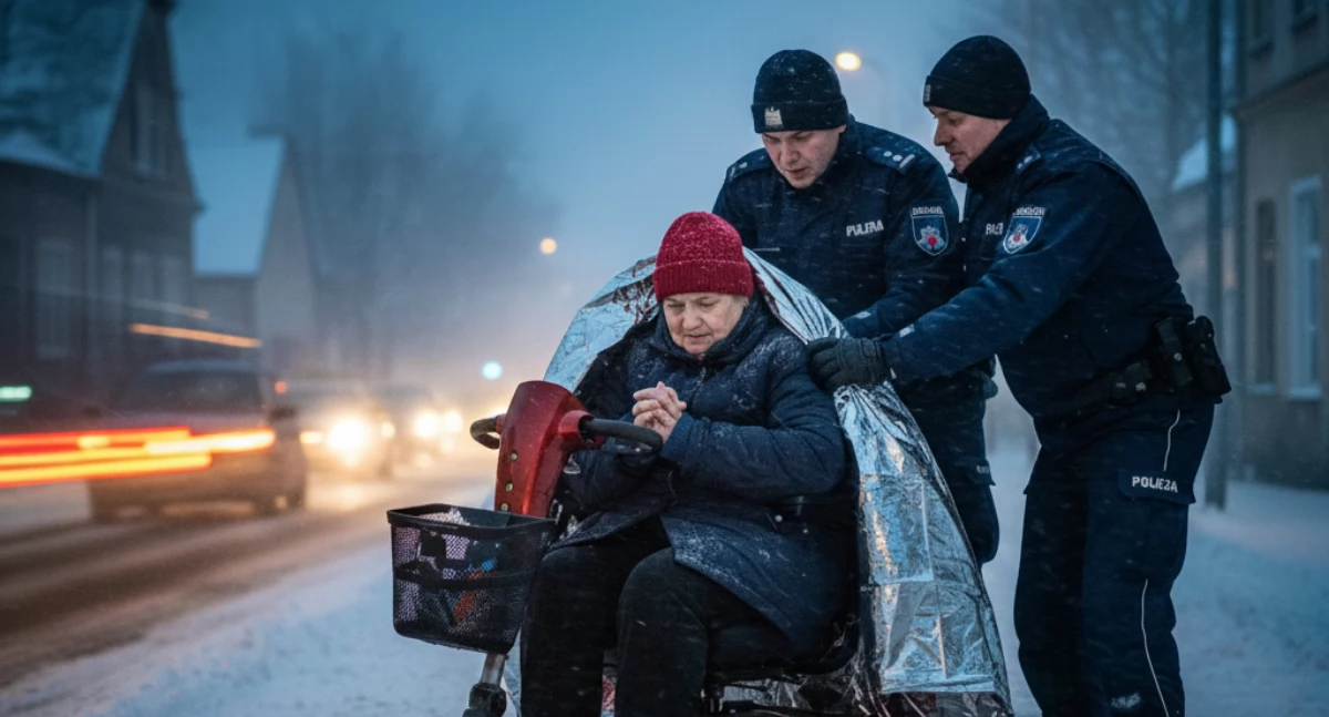 SZOK na ulicach Łukowa! Zamarzała na skuterze, a kierowcy ją mijali...Policjanci uratowali niepełnosprawną kobietę