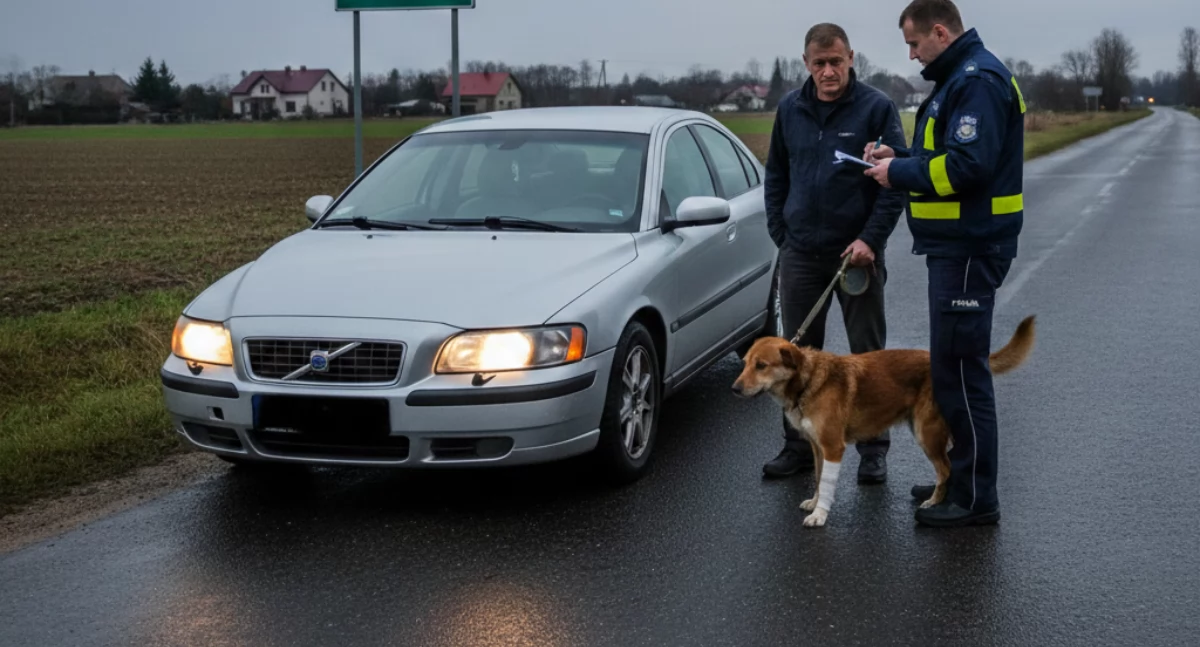 Mandat za psa, który wbiegł pod Volvo 