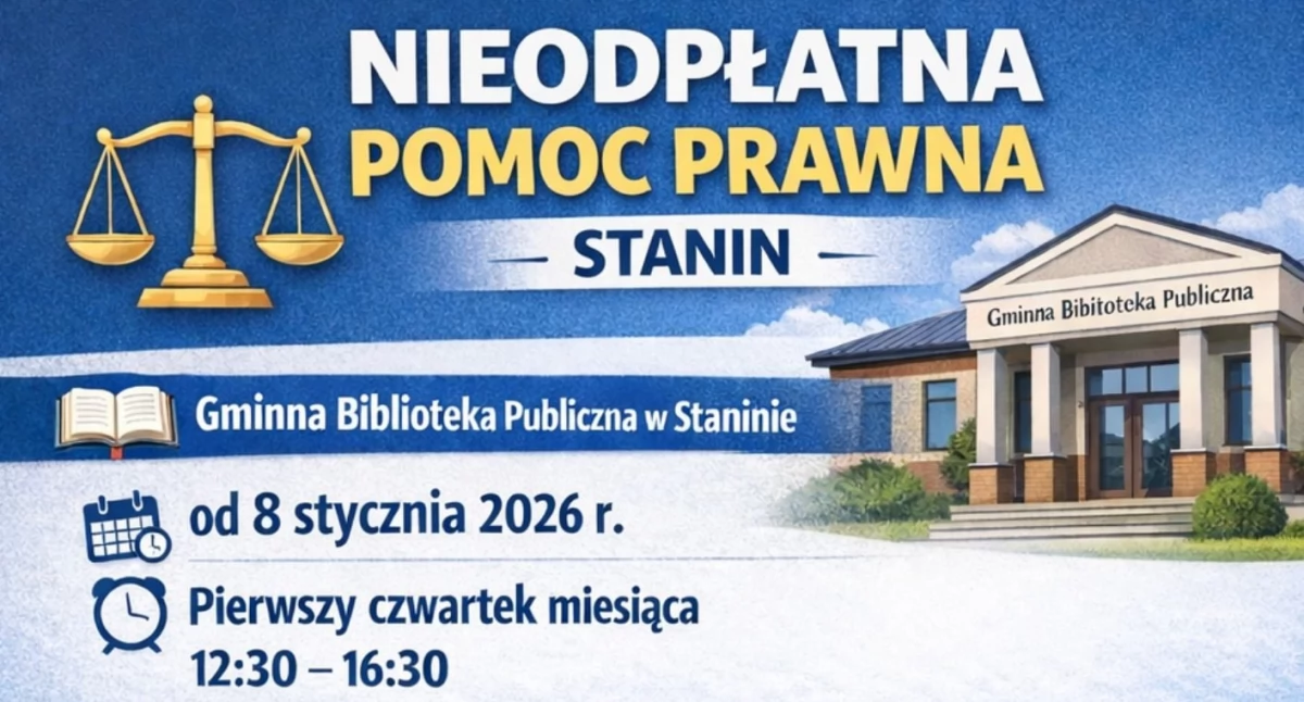 Nie płać za prawnika! Darmowy prawnik w Bibliotece Publicznej w Staninie. Oto jak skorzystać