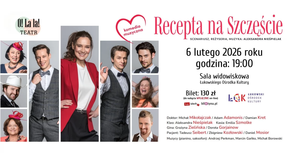 Komedia romantyczna z muzyką na żywo w Łukowskim Ośrodku Kultury – sprawdź, kiedy kupić bilety na spektakl „Recepta na szczęście”