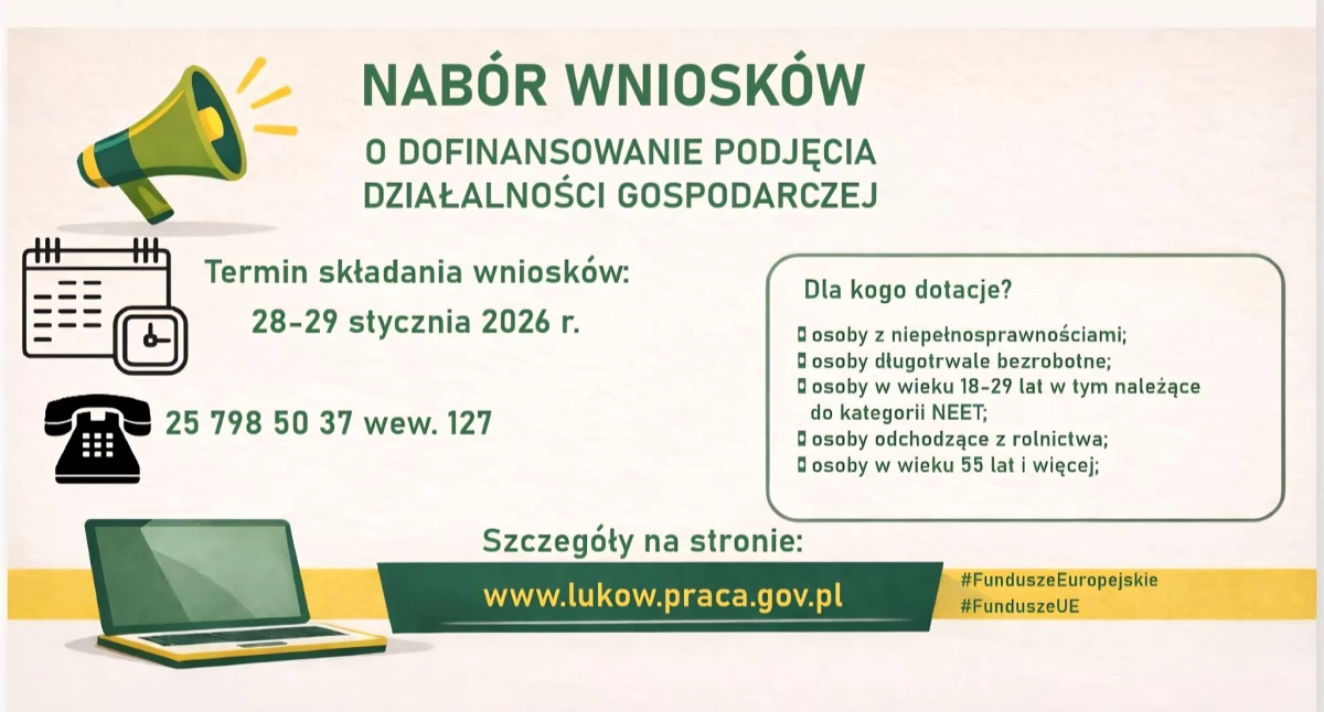 Pieniądze na własny biznes w Łukowie!