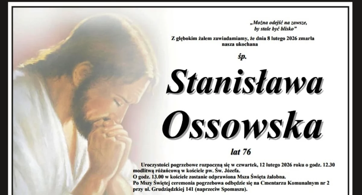 Łuków żegna Stanisławę Ossowską: Uroczystości pogrzebowe małżonki byłego burmistrza odbędą się w Toruniu i Łukowie