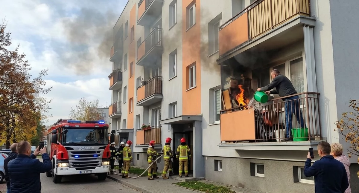 O krok od tragedii na osiedlu Klimeckiego. Pożar balkonu w łukowskim bloku
