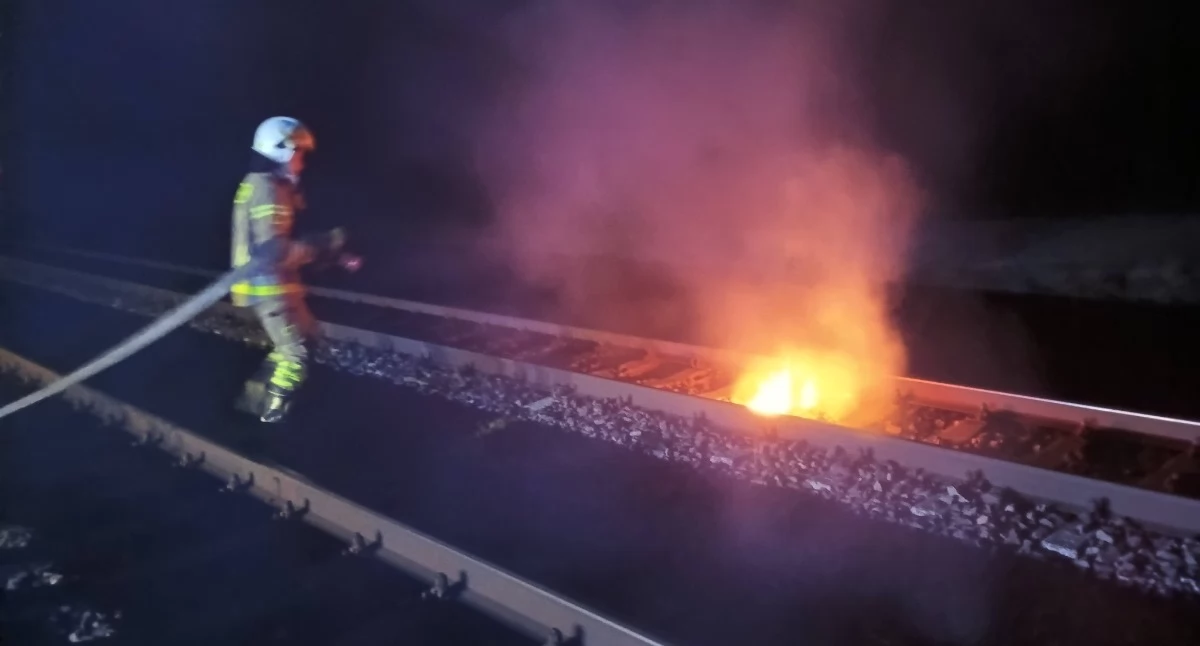 Nocna akcja w Dąbiu. Strażacy gasili pożar na torowisku