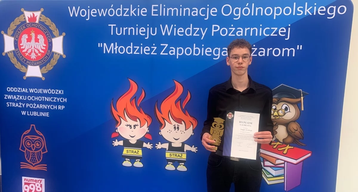 Turniej Wiedzy Pożarniczej Lublin. Uczeń z Łukowa Grzegorz Kowalczyk trzeci w województwie lubelskim