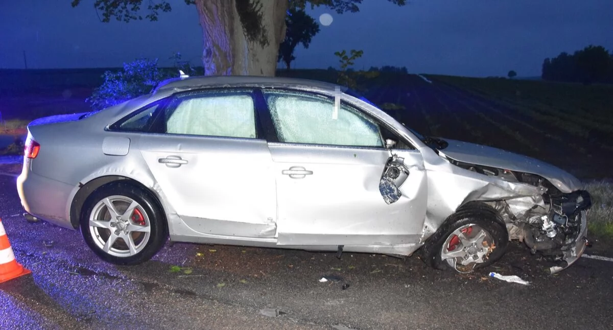 Nocny rajd zakończony na drzewie. 21-letnia kierująca Audi miała niemal 3 promile alkoholu