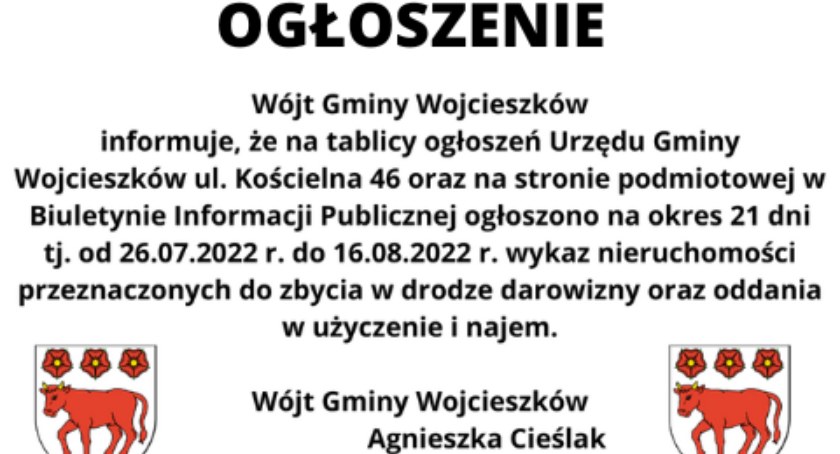 Ogłoszenie wójta Gminy Wojcieszków 