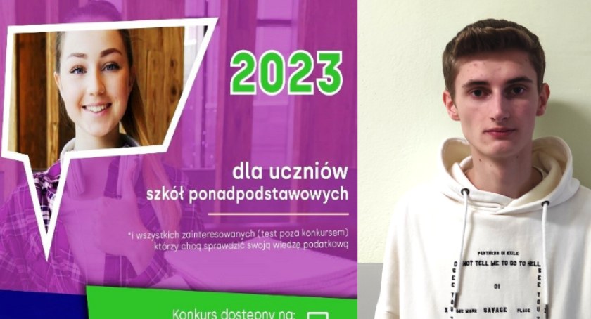 Damian Wiśniewski z Zespołu Szkół nr 3 w Łukowie zwycięża w konkursie o podatkach