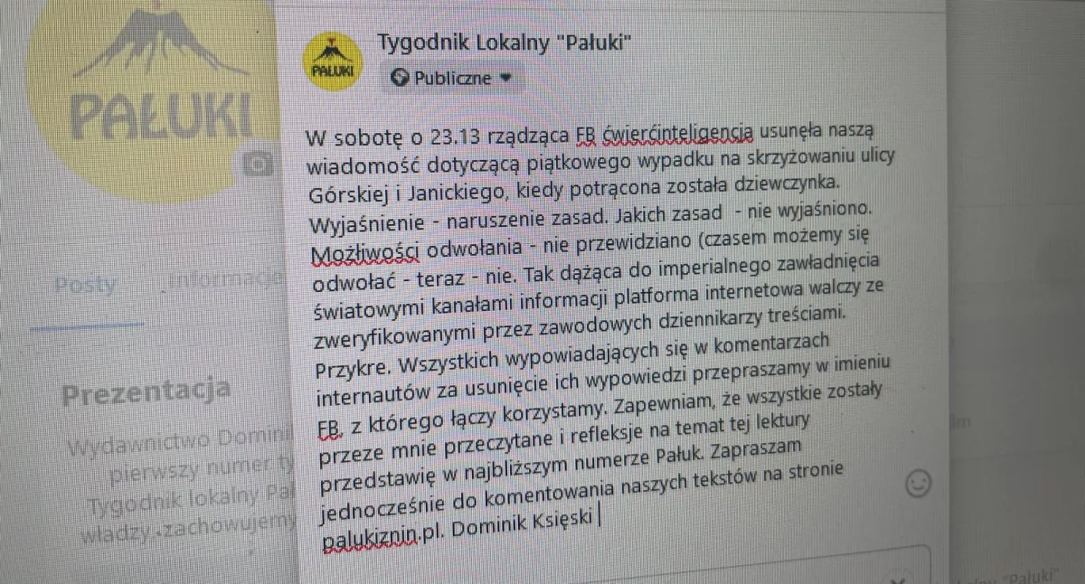Facebook blokuje dostęp do treści z 