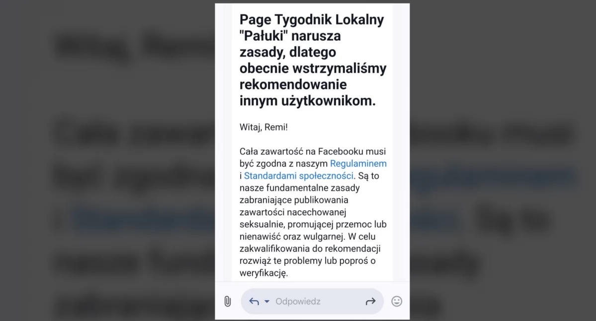Facebook blokuje korzystanie z fanpage Pałuk i strony palukiznin.pl