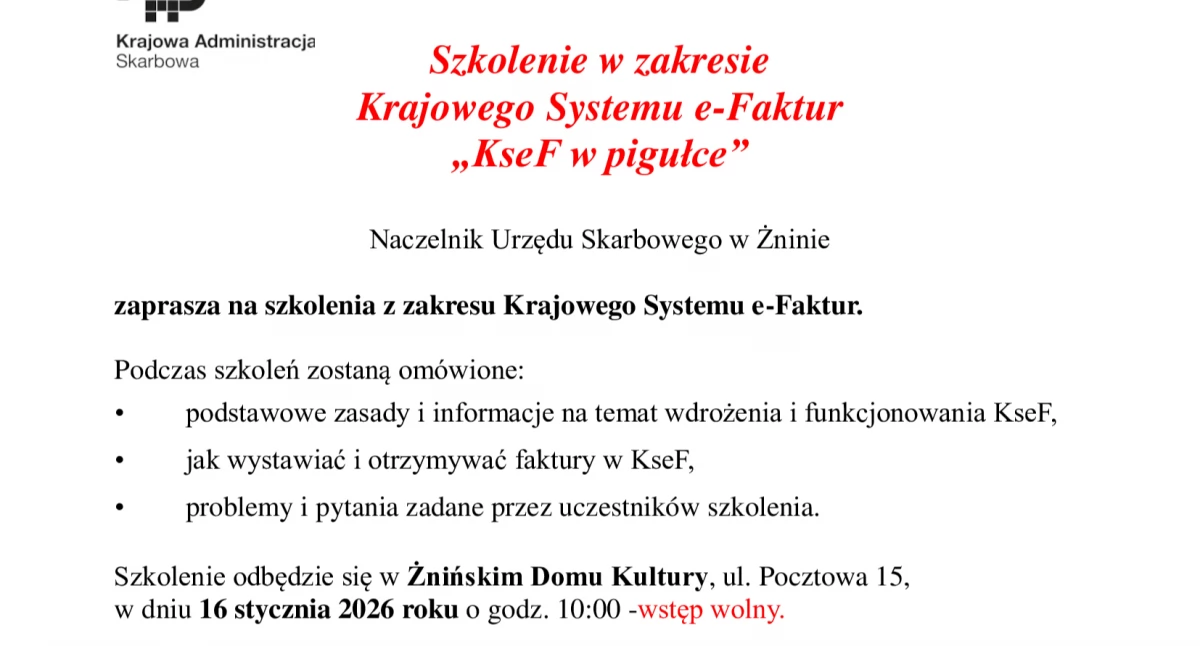Szkolenie w zakresie Krajowego Systemu e - Faktur