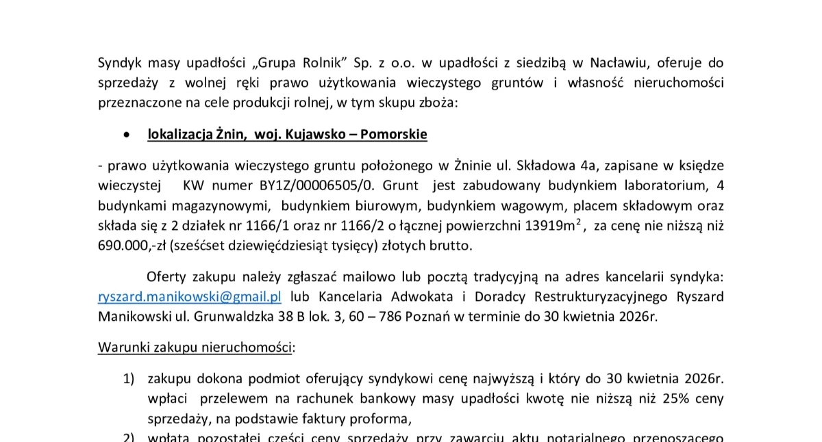 Ogłoszenie syndyka masy upadłości 