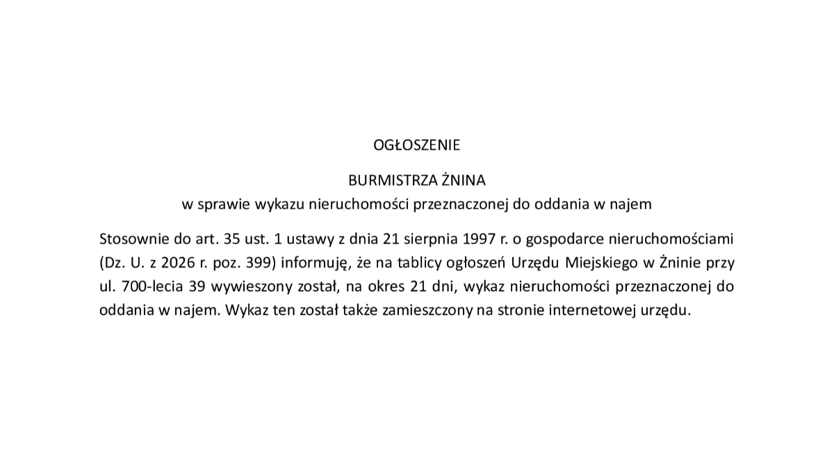 Ogłoszenie Burmistrza  Żnina