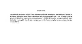 Ogłoszenie Sądu Rejonowego w Żninie