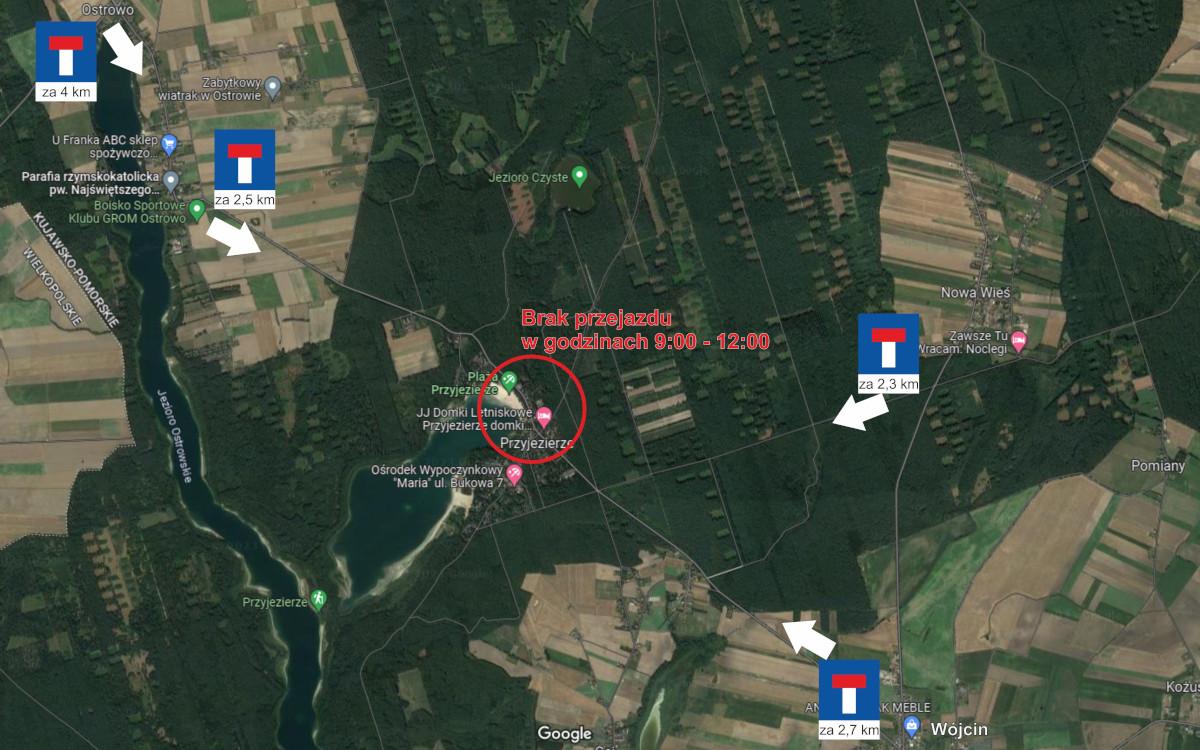 1 lipca zmiana organizacji ruchu. Od 9.00 do 12.00 nie będzie możliwości przejazdu przez Przyjezierze