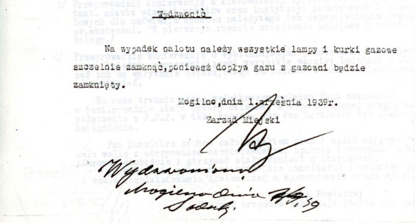 1 września 1939 roku w Mogilnie - odezwy, kopanie rowów, maskowanie świateł 