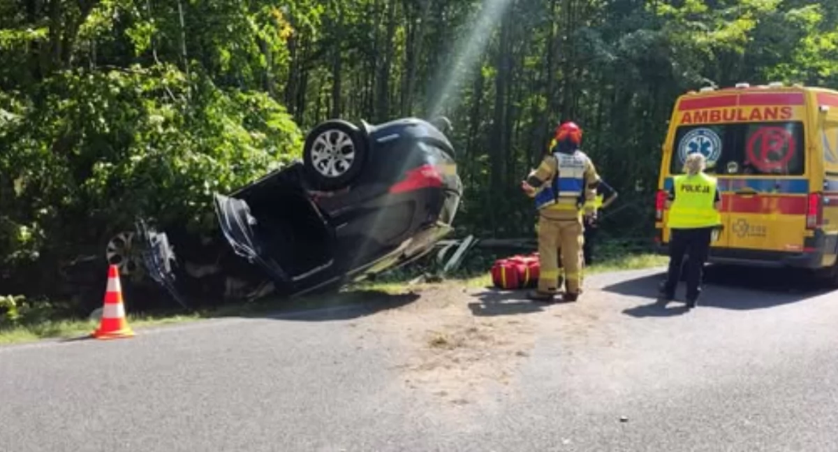 Citroenem ściął drzewo i dachował w rowie