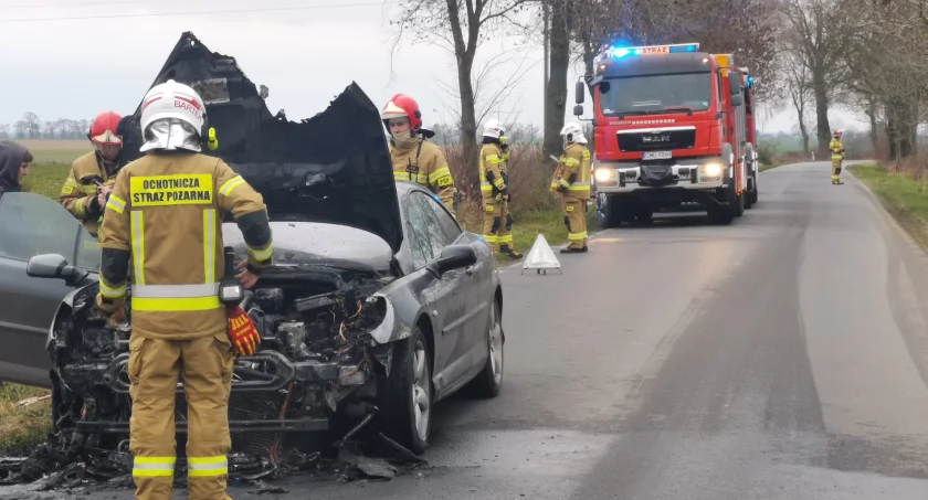 Pożar samochodu na drodze między Dąbrową a Mierucinem (zdjęcia)
