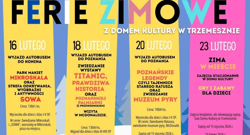 15 stycznia startują zapisy na ferie z Domem Kultury w Trzemesznie