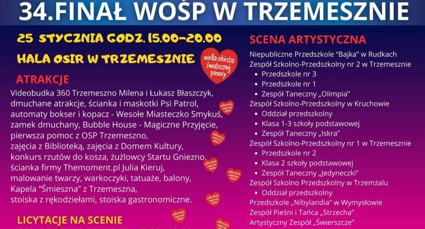 Plan na 34. finał WOŚP w gminie Trzemeszno - występy, licytacje, strefa gastronomiczna