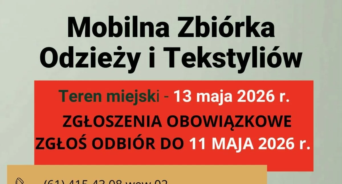 Mobilna zbiórka odzieży i tekstyliów w Gminie Trzemeszno odbędzie się w maju 2026 roku