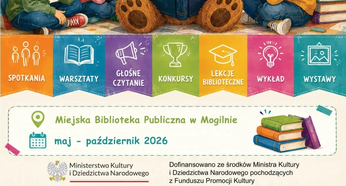 Akcje z książkowymi misiami w Miejskiej Bibliotece Publicznej w Mogilnie od maja do października 2026 roku