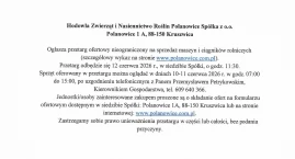 Zdjęcie przedstawia: Ogłoszenie Hodowli Zwierząt i Nasiennictwa Roślin Polanowice Spółka z o.o. 