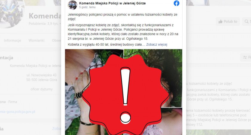 Policja prosi o pomoc w ustaleniu tożsamości zmarłej kobiety. Uwaga! Drastyczne zdjęcia