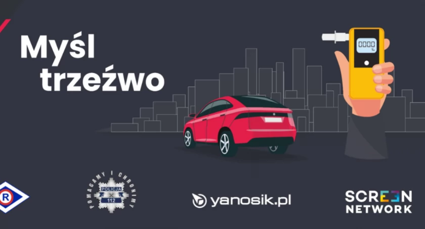 Biuro Ruchu Drogowego KGP wspólnie z firmą Neptis S.A. - operatorem komunikatora Yanosik, od 30 grudnia 2023 r. do 15 stycznia 2024 r. będzie prowadziło akcję informacyjno-edukacyjną pn. „Myśl Trzeźwo”.