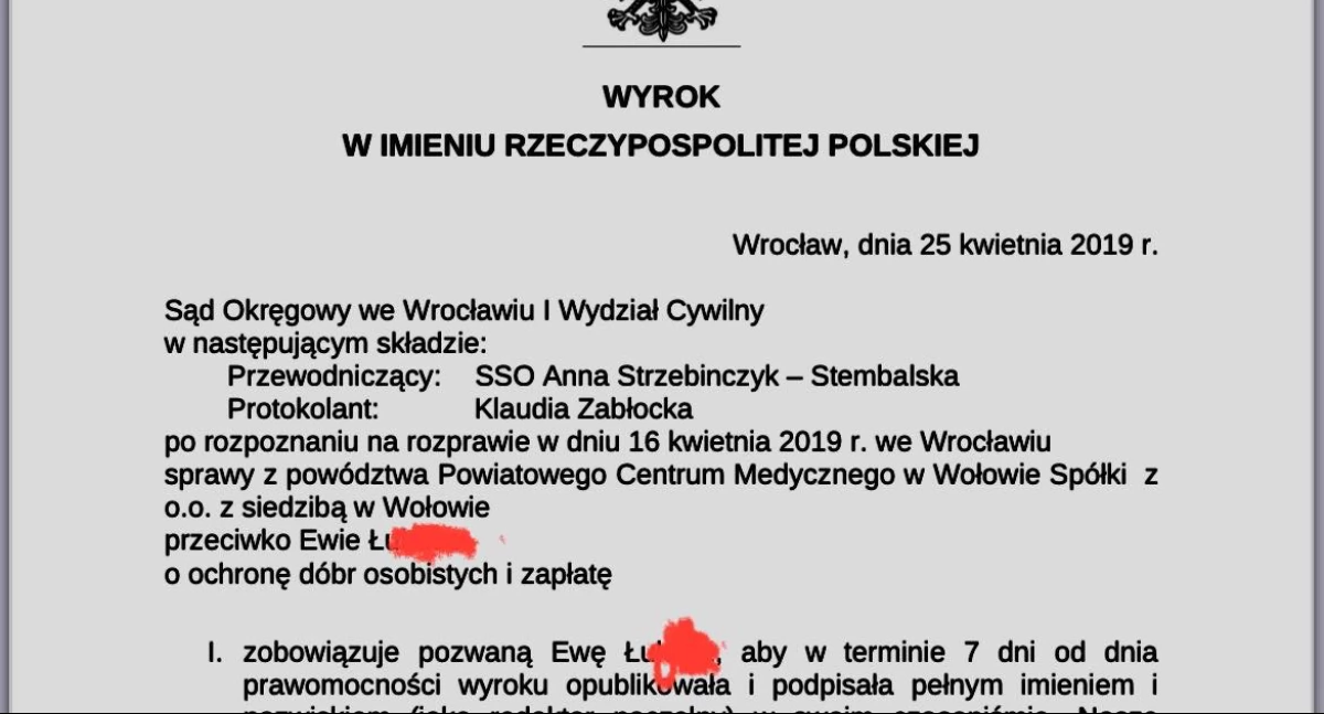Niewykonany wyrok i kampania oszczerstw – blogerka Ewa Ł. kontra PCM Wołów