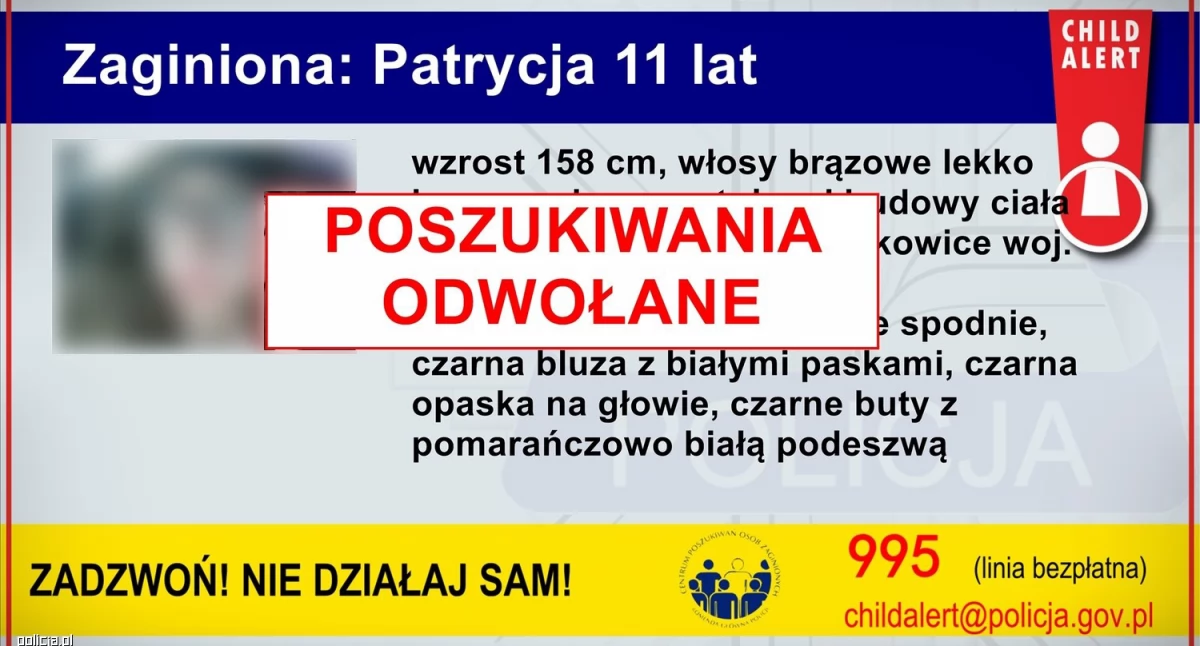 11-letnia Patrycja odnaleziona. Child Alert odwołany