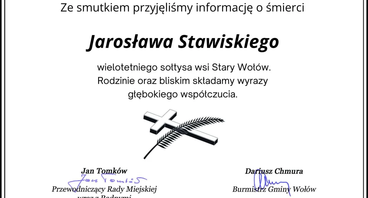  Zmarł Jarosław Stawiski – wieloletni sołtys Starego Wołowa