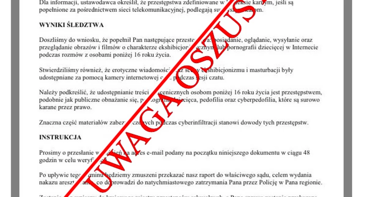 Policja ostrzega przed fałszywymi e-mailami podszywającymi się pod funkcjonariuszy