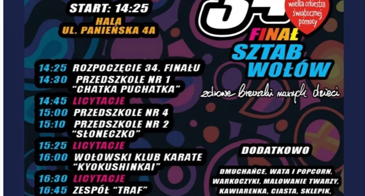 34. Finał WOŚP 2026 w powiecie wołowskim – pełny program wydarzeń w Brzegu Dolnym, Wołowie, Lubiążu