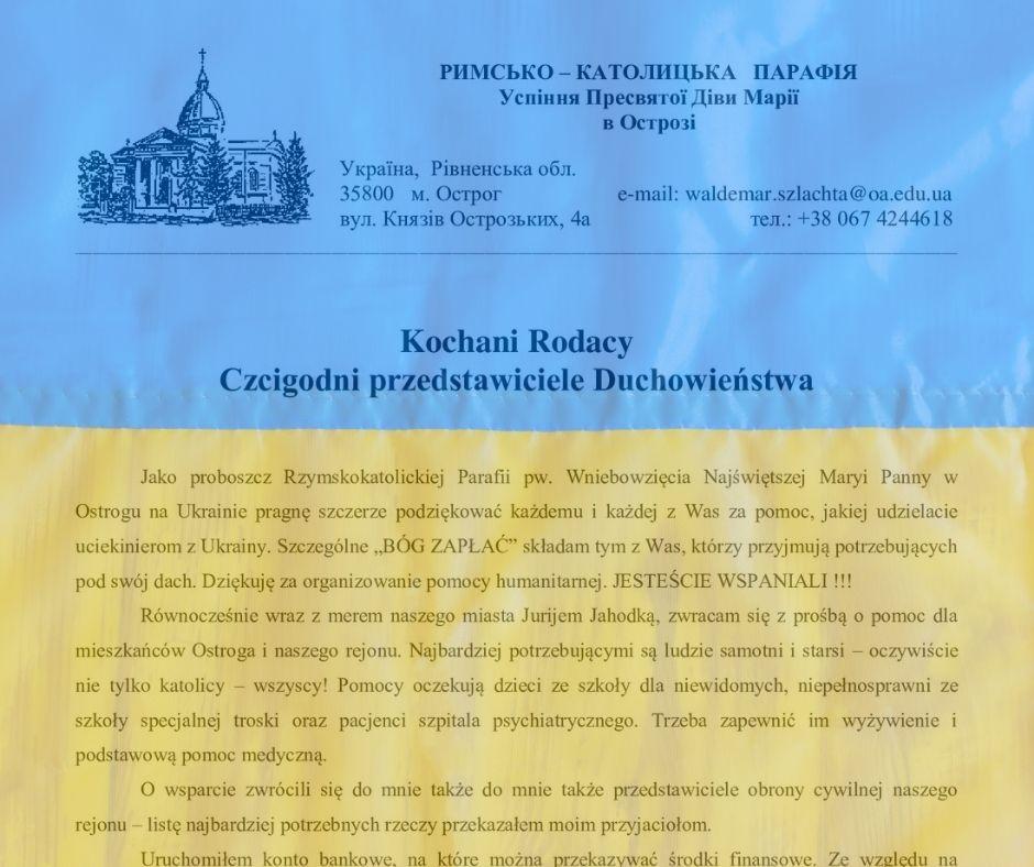 Proboszcz z parafii na Ukrainie prosi o wsparcie