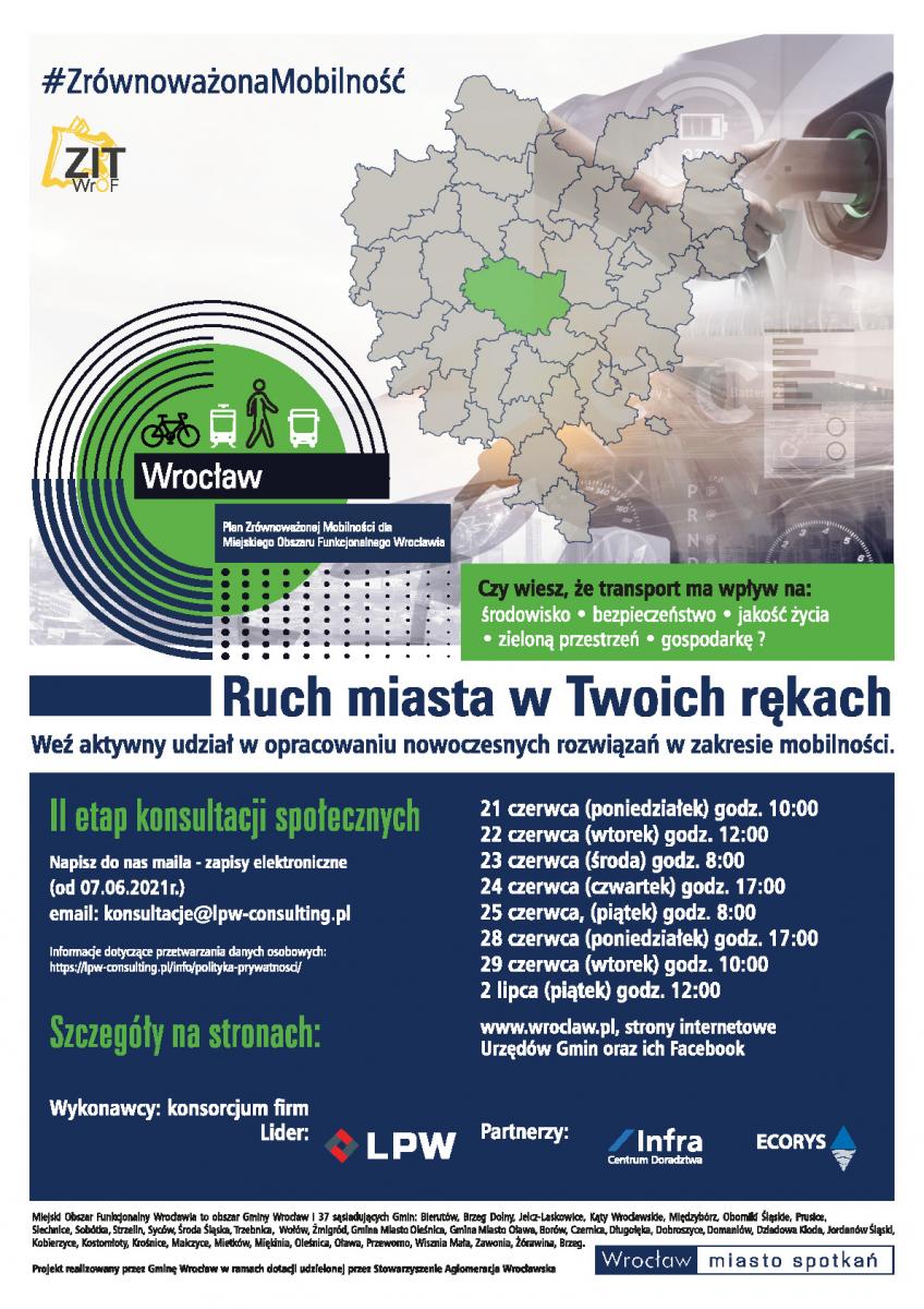 Konsultacje społeczne dotyczące opracowania „Planu Zrównoważonej Mobilności dla Miejskiego Obszaru Funkcjonalnego Wrocławia” (PZM MOFW) - Etap II