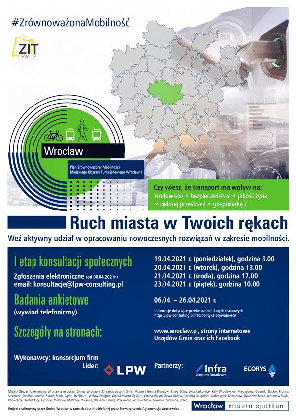 Konsultacje społeczne dotyczące opracowania „Planu Zrównoważonej Mobilności dla Miejskiego Obszaru Funkcjonalnego Wrocławia” (PZM MOFW) - Etap I