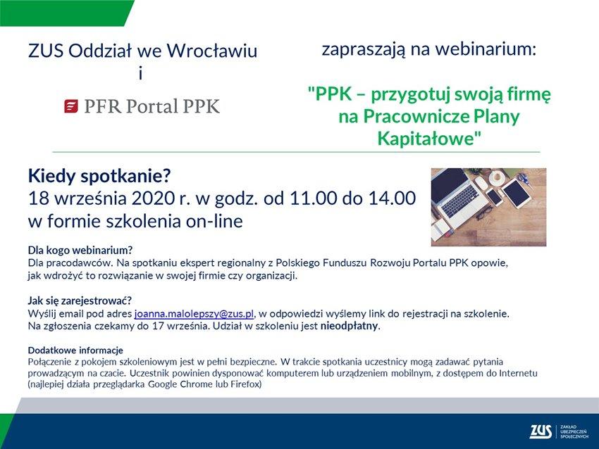 Oddział ZUS we Wrocławiu zaprasza przedsiębiorców na bezpłatne szkolenie on-line