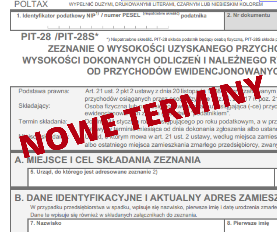Nowy termin składania zeznań PIT-28 za 2019 r.