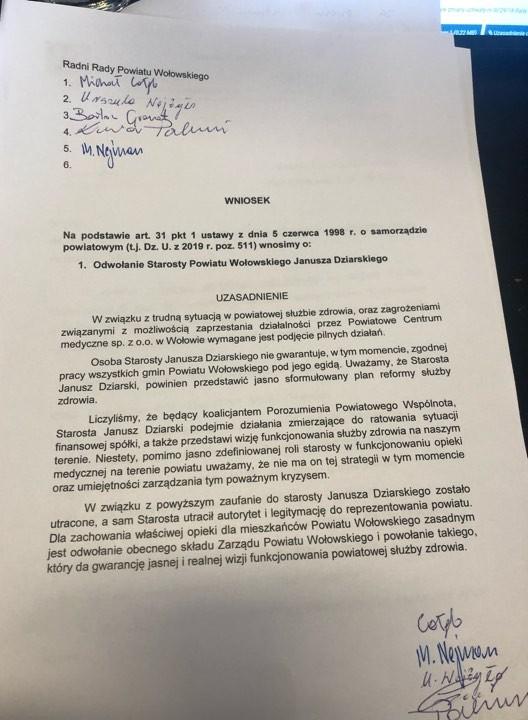 Wspólnota chce odwołać starostę Janusza Dziarskiego