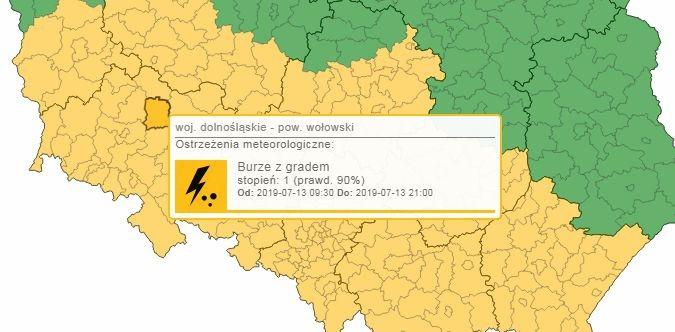 Ostrzeżenie! Burze, miejscami grad.